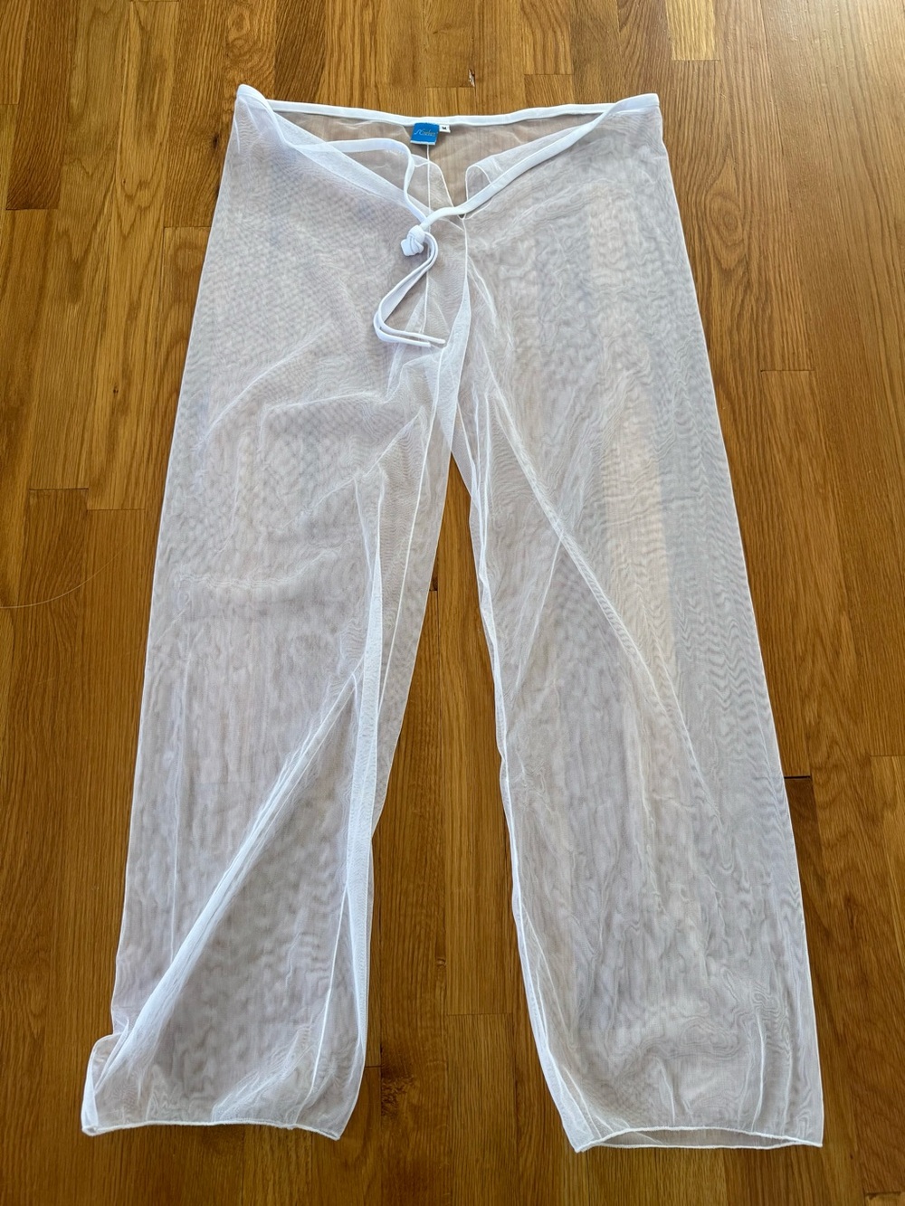 Sheer White Mesh Tie-Waist Lounge Pants - Women Swim Cover